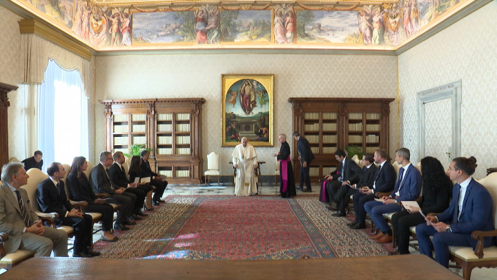 Ferenc pápa és az Európa Tanács Moneyval bizottságának találkozója a Vatikánban 2020. október 13-ánFotó: Vatican Media/ Handout via Reuters 