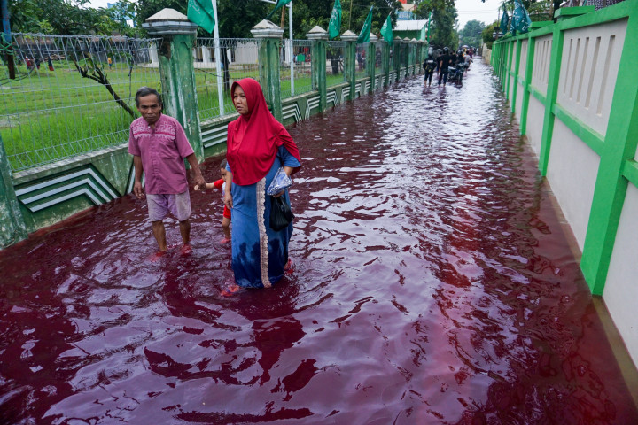 Áradás Pekalongan város közelében 2021. február 6-án, Indonéziában – Fotó: SHAKA / AFP