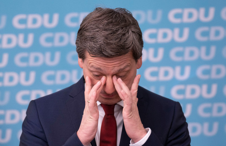 Christian Baldauf, a CDU rajna-vidék-pfalzi miniszterelnök jelöltje az exit poll adatok közzététele után nyilatkozik – Fotó: Andreas Arnold / DPA via AFP