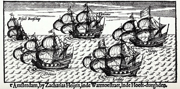 Korabeli metszet a hajóflottáról – Forrás: Wikimedia Commons
