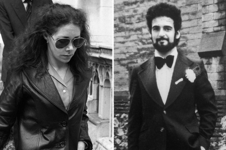 Sonia Sutcliffe 1984-ben Londonban és Peter Sutcliffe az esküvőjük napján, 1974-ben – Fotó: PA Images / Getty Images és Express Newspapers / Getty Images