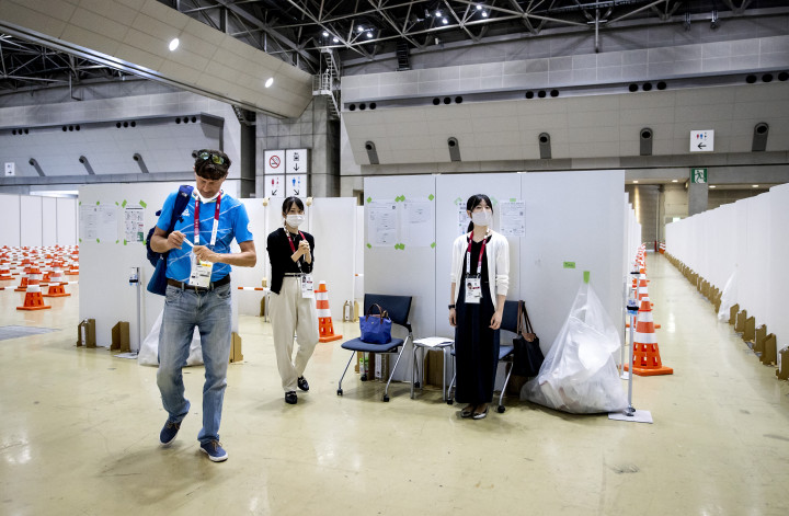 Az olimpia médiaközpontjának tesztállomása 2021. július 22-én – Fotó: Koen van Weel / ANP MAG / ANP / AFP