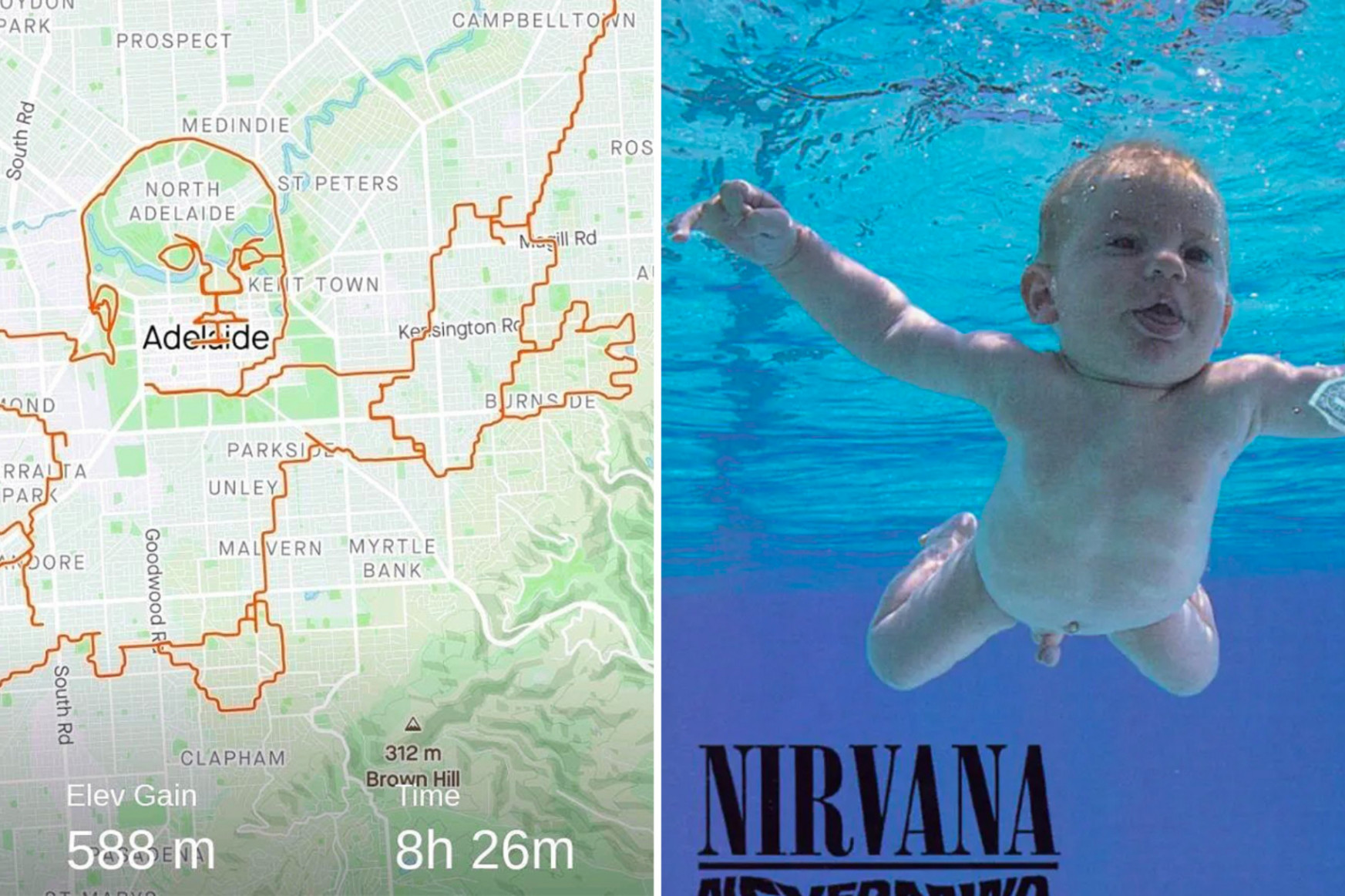 150 kilométer biciklizéssel rajzolta fel a térképre egy ausztrál férfi a Nirvana legendás lemezborítóját