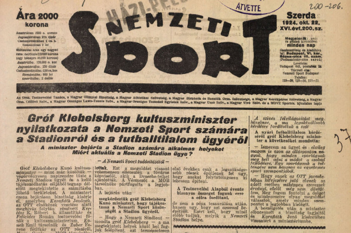 Forrás: Nemzeti Sport, 1924. október 22. (16. évfolyam, 200. szám) / Arcanum Digitális Tudománytár