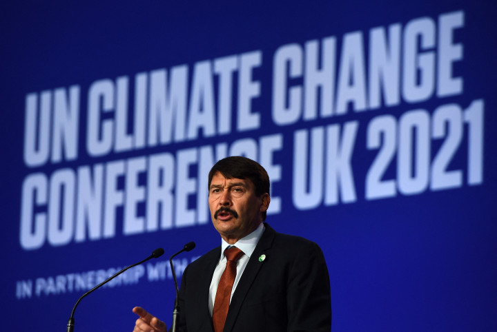 Áder János köztársasági elnök az ENSZ klímakonferenciáján 2021. november 1-jén – Fotó: ANDY BUCHANAN / AFP / POOL