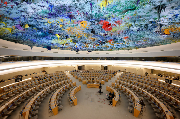 Az ENSZ Emberi Jogi Tanácsának ülésterme még 2021. augusztus 24-én – Fotó: Fabrice Coffrini / AFP