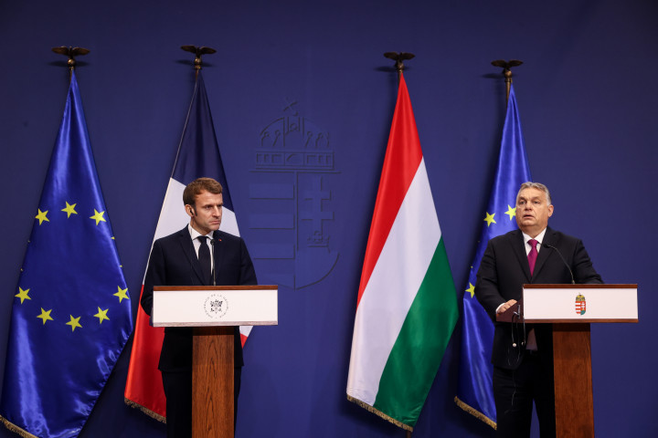 Orbán Viktor és Emmanuel Macron közös sajtónyilatkozata a Karmelitában – Fotó: Huszti István / Telex