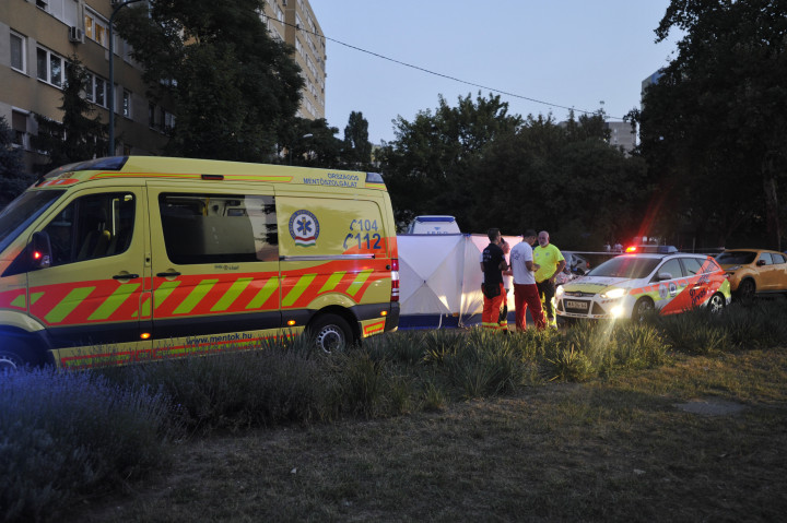 Mentők és baleseti helyszínelők 2019. augusztus 31-én Budapest XIV. kerületében, a Vezér utca és a Füredi utca kereszteződésénél – Fotó: Mihádák Zoltán / MTI